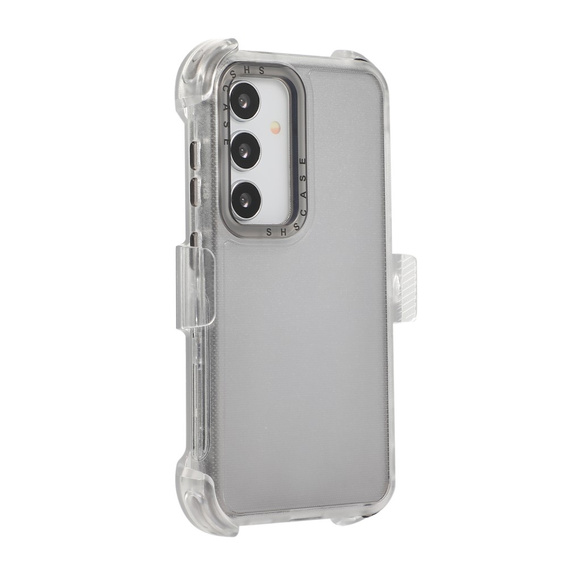 Pancerne Etui do Samsung Galaxy S24+, Belt Clip, z klipsem, przezroczyste / czarne