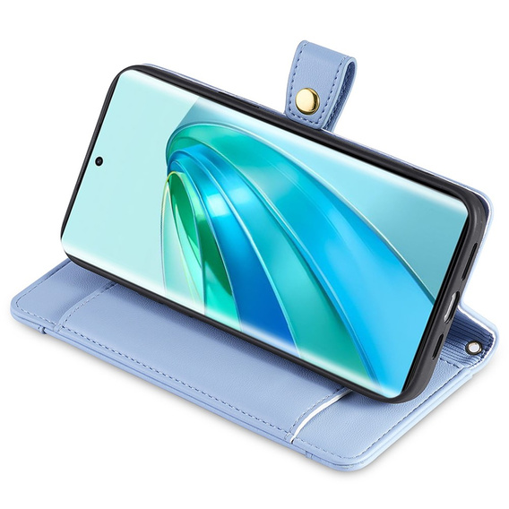 Etui z klapką do Honor Magic5 Lite, Wallet Zipper Pocket, niebieskie