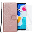 Zestaw Etui z klapką do Xiaomi Redmi Note 11/11S, Mandala, Różowe + szkło
