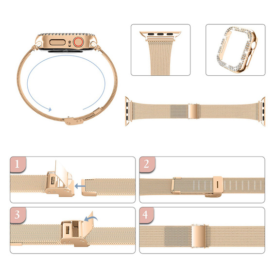 Bransoleta + Etui z Diamentami do Apple Watch 4/5/6/SE 40mm, Różowe złoto