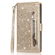 Etui z klapką do Samsung Galaxy A36 5G, Wallet Zipper Pocket Glittery, złote