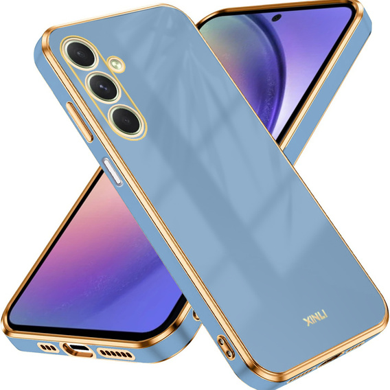 Zestaw Etui do Samsung Galaxy A54 5G, silikonowe Glamour z ochroną aparatu, Niebieskie + szkło