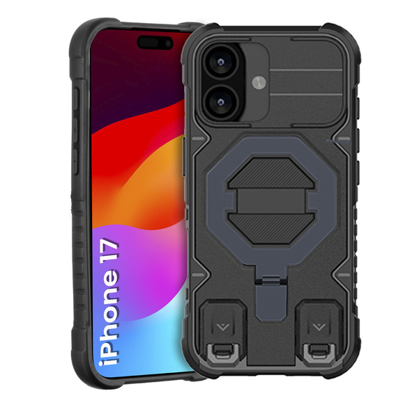 Etui do iPhone 17, do MagSafe, pancerne z podstawką, czarne