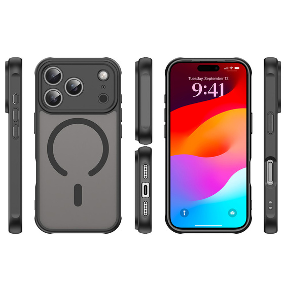 Etui matowe do iPhone 17 Pro, do MagSafe, z ochroną aparatów, czarne