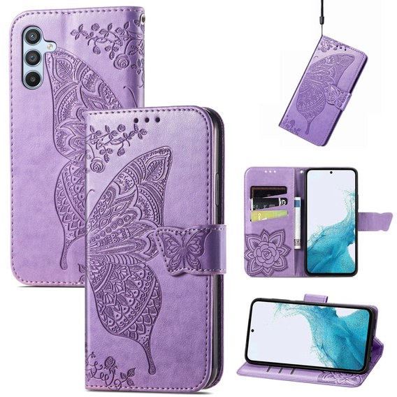 Etui z klapką do Samsung Galaxy A17 5G, portfelowe, Motyl, fioletowe