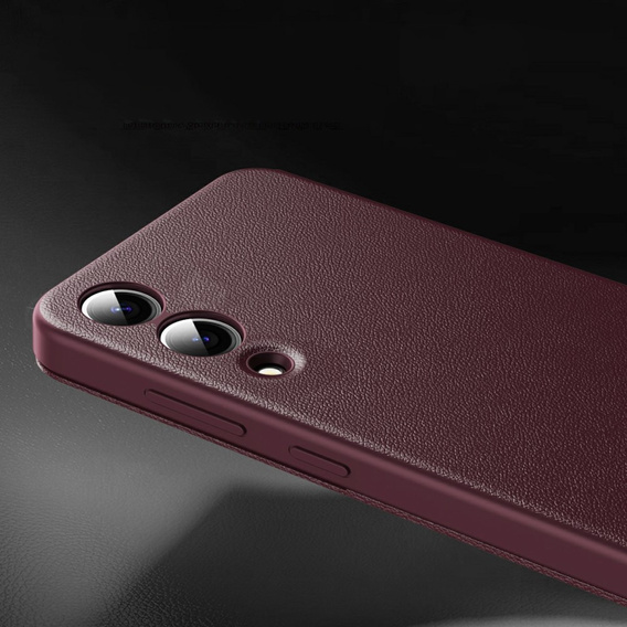 Etui do Samsung Galaxy S25 Edge – skórzane z okienkiem Smart View i kieszenią na kartę, bordowe