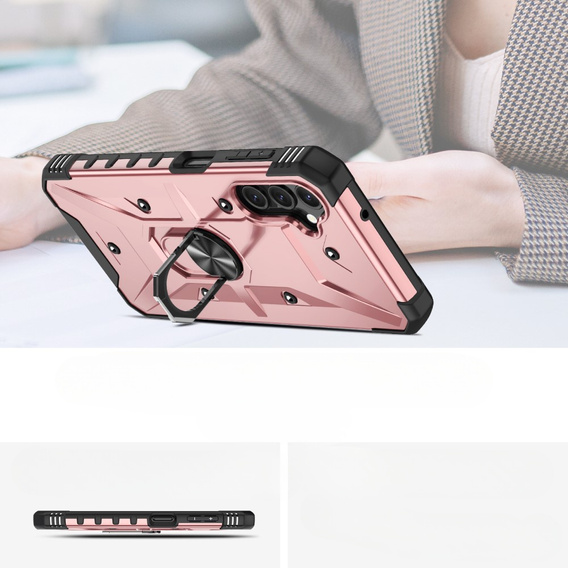 Etui pancerne do Samsung Galaxy A14 4G/5G, z ringiem, różowe rose gold