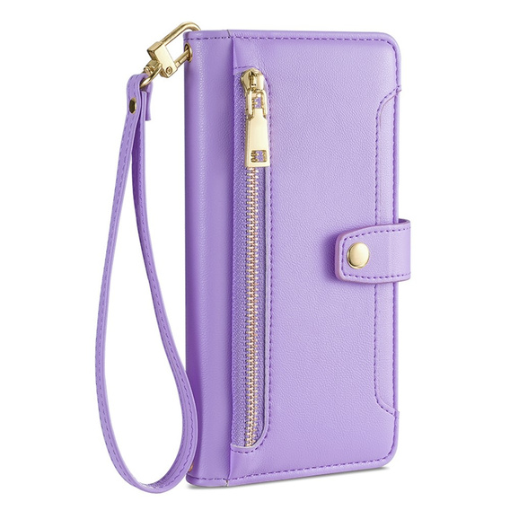 Etui z klapką do iPhone 14 Pro, Wallet Zipper Pocket, fioletowe