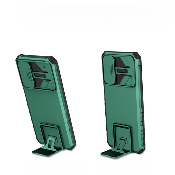 Etui pancerne do Samsung Galaxy A14 4G/5G, Camshield z podstawką, Zielone