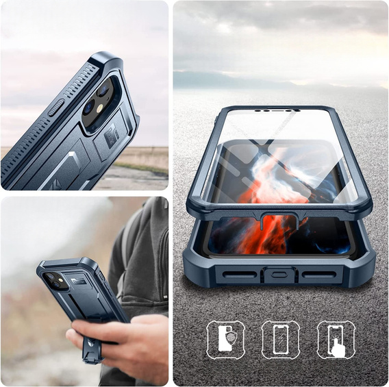 Etui pancerne do iPhone 11, Dexnor Full Body, granatowe