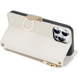 Etui z klapką do iPhone 15 Pro, Wallet Zipper Pocket, z lusterkiem, białe