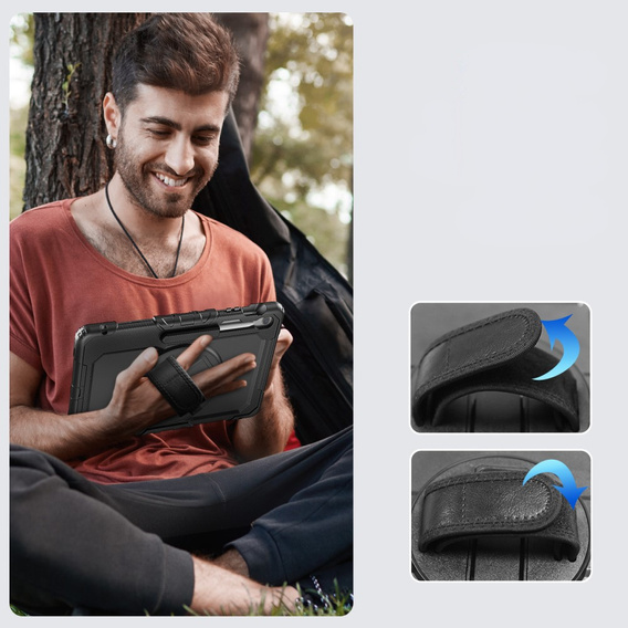 Wytrzymałe etui z paskiem na ramię do Samsung Galaxy Tab S10 FE+ (SM‑X620/X626B) - czarne