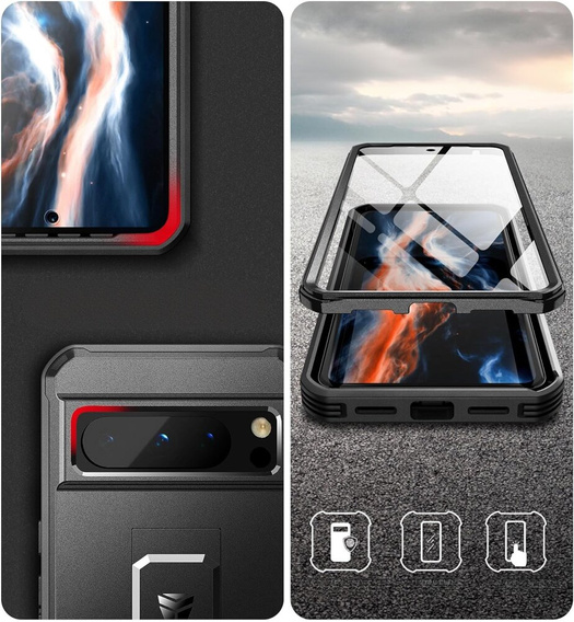 Etui pancerne do Google Pixel 8 Pro, Dexnor Full Body (Two Frames), czarne