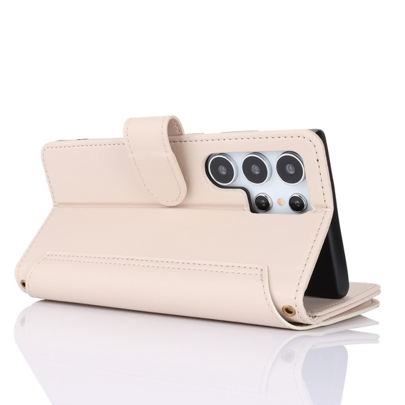 Etui z klapką do Samsung Galaxy S24 Ultra, Wallet Zipper Pocket RFID, z paskiem na ramię, białe