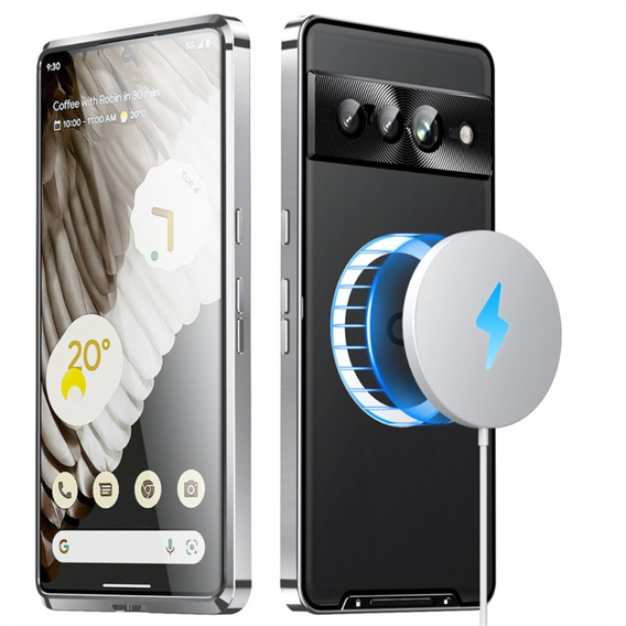 Etui z ochroną aparatu do Google Pixel 8 Pro, CamShield MagSafe, przezroczyste / srebrne