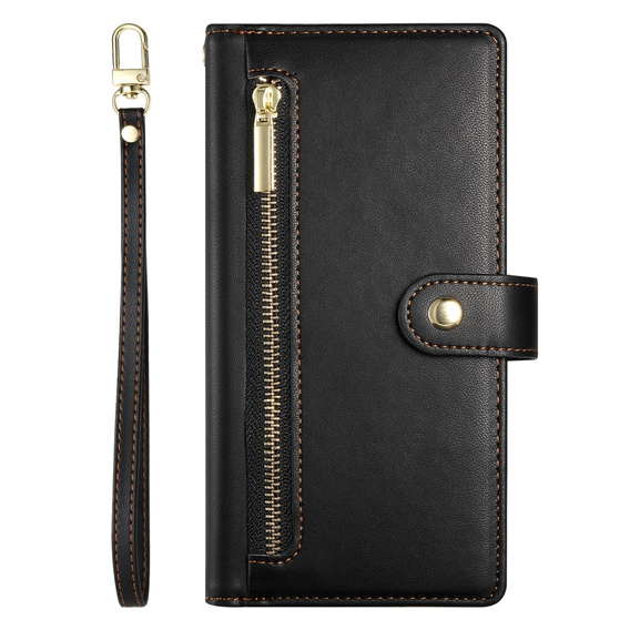 Etui z klapką do Oppo Reno 13F 5G, Wallet Zipper Pocket, czarne