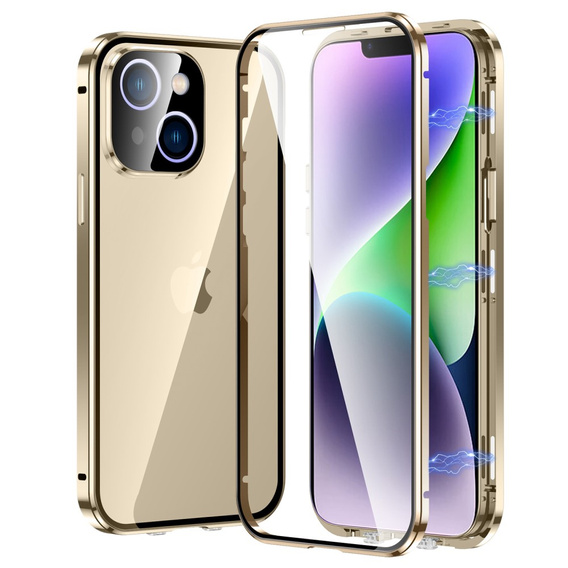 Etui do iPhone 14 Plus, Magnetic Dual Glass, złote