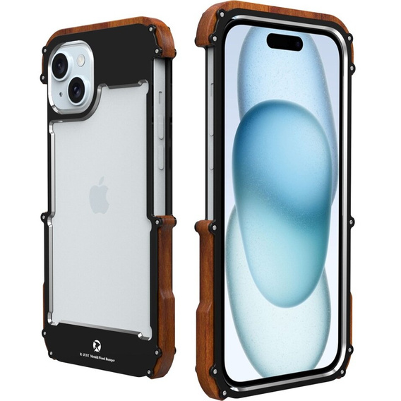 Etui R-JUST do iPhone 15 Plus, Alu Wood Bumper, czarne