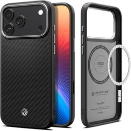 Etui Spigen Enzo Aramid Mag MagSafe do iPhone 17 Pro Max, carbon czarne / srebrne