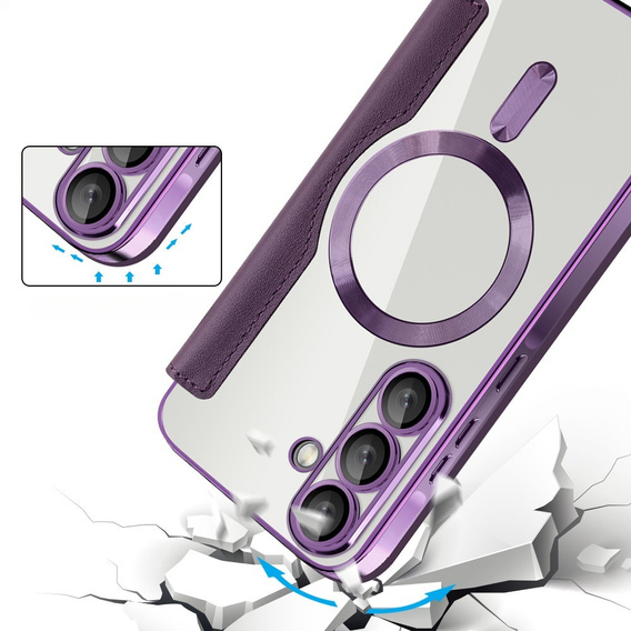 Etui z klapką do Samsung Galaxy A36 5G, RFID Wallet MagSafe z ochroną aparatu, fioletowe