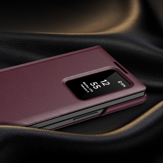 Etui z klapką do Samsung Z Fold6 5G, Smart View Wallet, bordowe