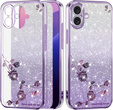 Etui do iPhone 16, Glitter Flower, fioletowe