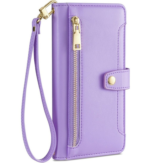 Etui z klapką do Motorola Moto G73 5G, Wallet Zipper Pocket, fioletowe