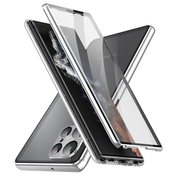 Etui do Samsung Galaxy S23 Ultra, Magnetic Dual Glass, srebrne
