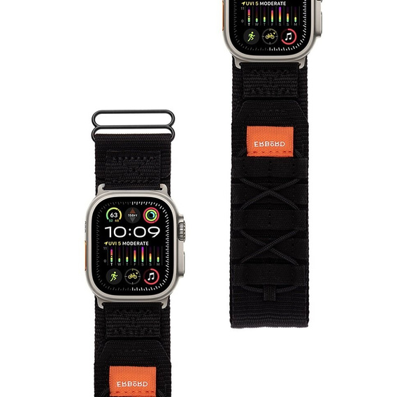 Pasek Nylonowy ERBORD Runner do Apple Watch 1/2/3/4/5/6/7/8/9/10/11/SE Ultra 1/2/3 42/44/45/46/49mm, Czarny