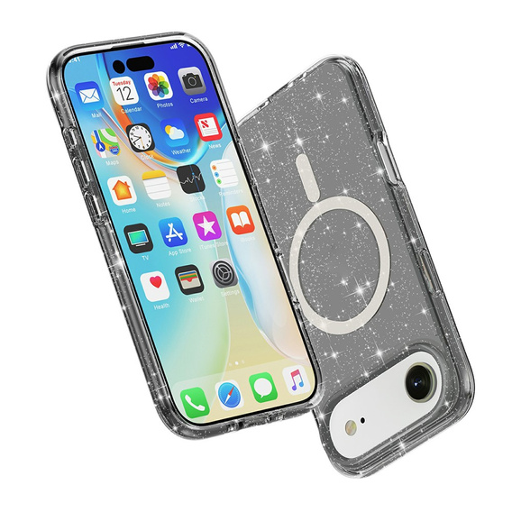 Etui do iPhone 17 Air, do MagSafe, brokat, półprzezroczyste czarne
