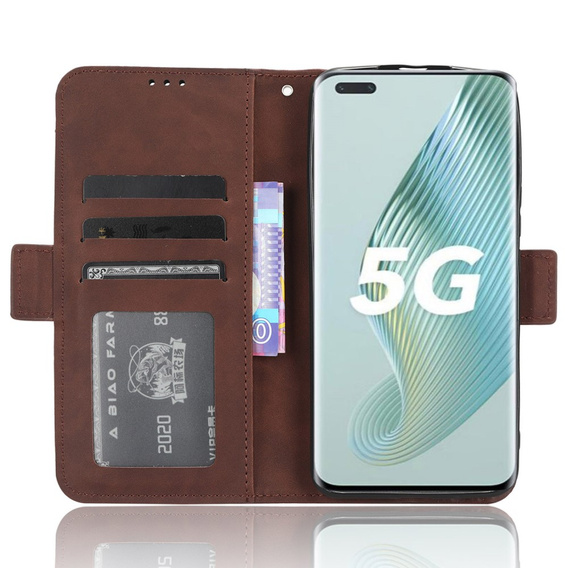 Etui z klapką do Honor Magic 5 Pro 5G, Card Slot, brązowe