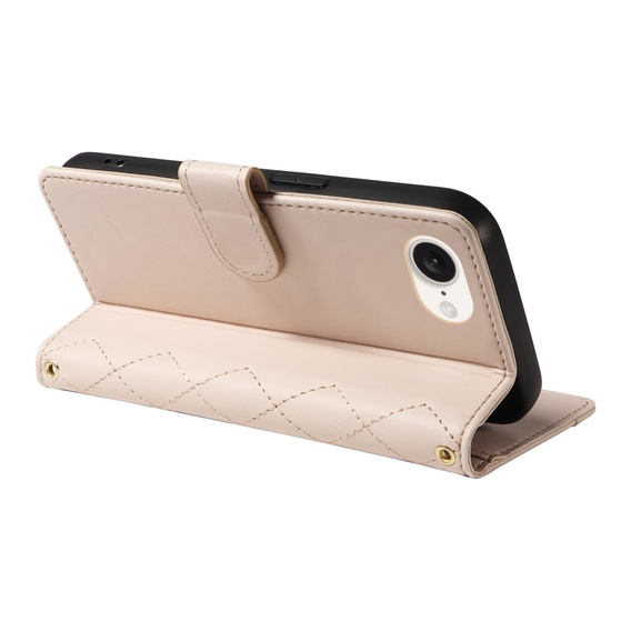 Etui z klapką do iPhone 16E, Rhombus Crossbody Leather, beżowe