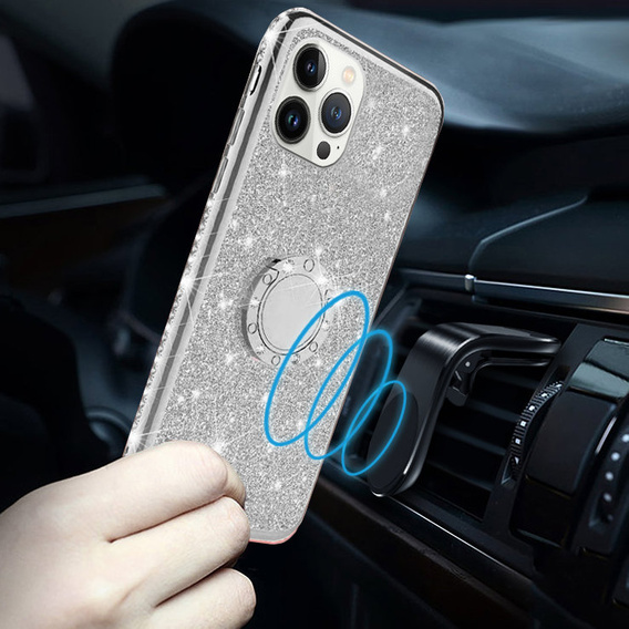 Etui do iPhone 13 Pro, Bling brokat, Srebrne