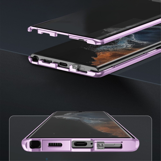 Etui do Samsung Galaxy S22 Ultra, Magnetic Dual Glass, fioletowe