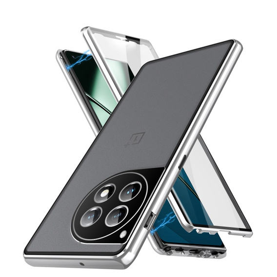 Etui do OnePlus 12 5G, Magnetic Dual Glass, srebrne