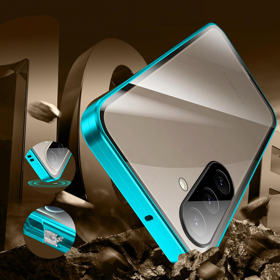 Etui do Samsung Galaxy A17 5G, Magnetic Dual Glass, przezroczyste z niebieskimi bokami