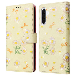 Etui z klapką do Galaxy A56 – żółte stokrotki, ochrona RFID, kieszenie na karty i banknoty