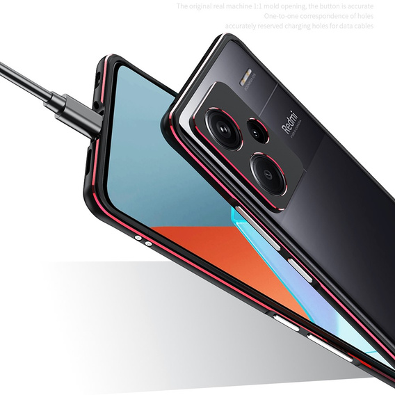 Etui do Xiaomi Redmi Note 13 Pro+, Armor Bumper, z osłoną obiektywu, czarne / czerwone