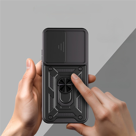 Etui pancerne do Oppo Reno 14, z ochroną aparatu, z podstawką, czarne