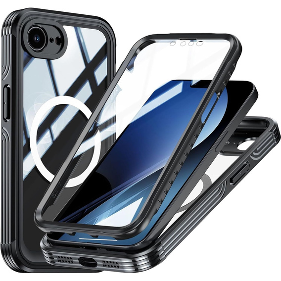 Etui do iPhone 16E, Shockproof, ze szkłem, do MagSafe, czarne