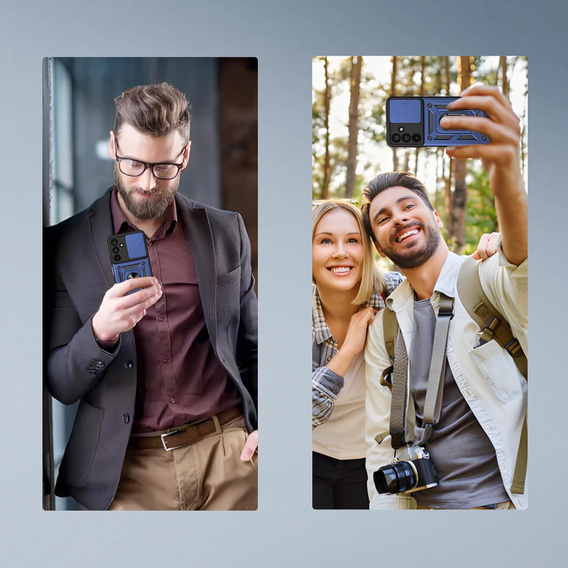 Etui pancerne do Samsung Galaxy A17 5G, z ochroną aparatu, z podstawką, niebieskie