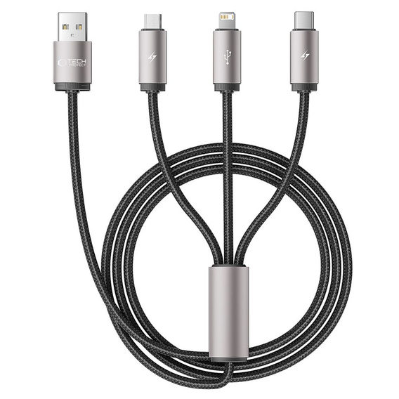 Tech-Protect Kabel UltraBoost 3w1 USB typ-C / microUSB / Lightning 3.5A/100cm, czarny
