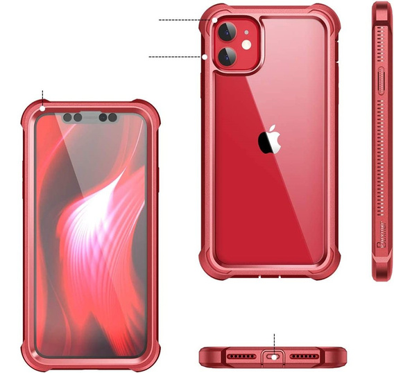 Etui do iPhone 11, Dexnor Full Body Rugged, przezroczyste / czerwone
