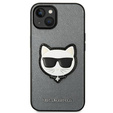 Etui Karl Lagerfeld do iPhone 14, Saffiano Choupette Head Patch, srebrne