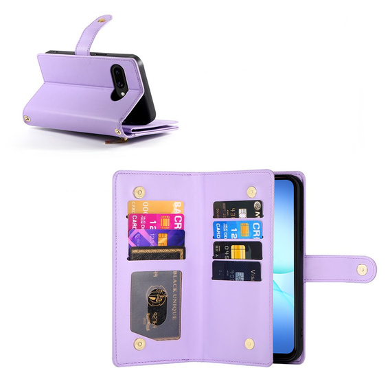 Etui z klapką do Samsung Galaxy A17 5G, Wallet Zipper Pocket, portfelowe, fioletowe