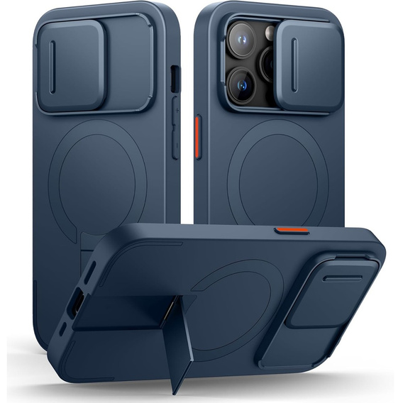 SURITCH Magnetyczne etui ochronne do iPhone 14 Pro z osłoną kamery i podstawką – niebieskie