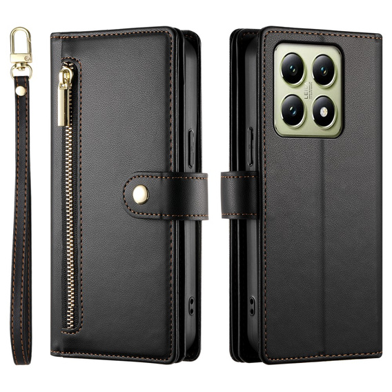 Etui z klapką do Xiaomi 14T, Wallet Zipper Pocket, czarne
