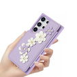 Etui do Samsung Galaxy S24 Ultra, Leather Flower Card Slot, fioletowe