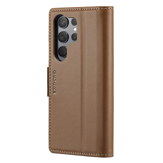 Etui do Samsung Galaxy S24 Ultra, ERBORD Glossy Litchi, portfel z klapką, brązowe