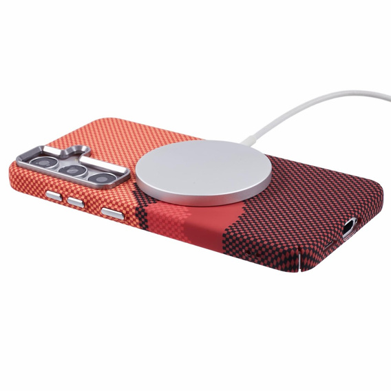 Etui do Samsung Galaxy S25, Carbon Fiber MagSafe, pomarańczowe